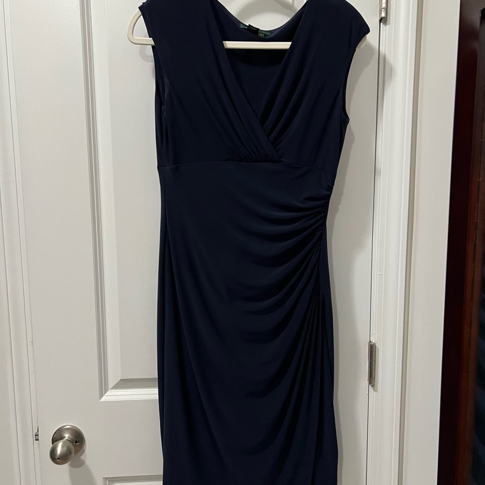 Ralph Lauren Elegant Navy Blue Midi Dress